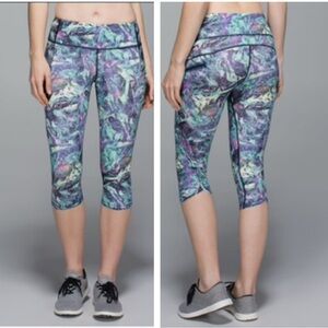Lululemon Run Top Speed Crop Pant Tight Capri Pockets Stretch Iridescent Multi